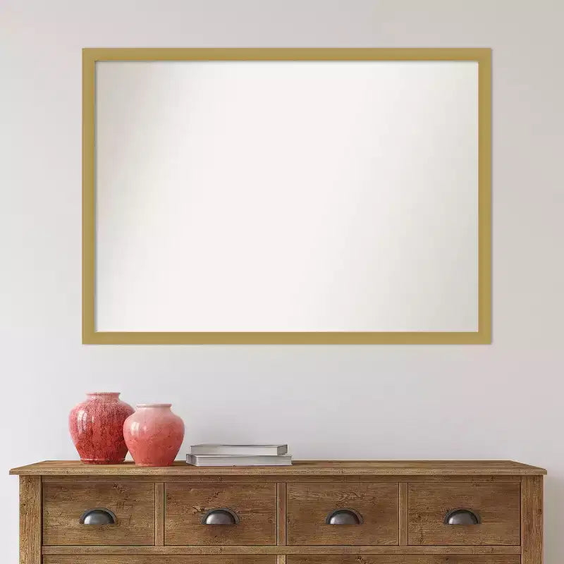Miroir mural étroit non biseauté pour salle de bain Grace 40"x29" Or brossé - Amanti Art : Rectangle moderne, Cadre en polystyrène