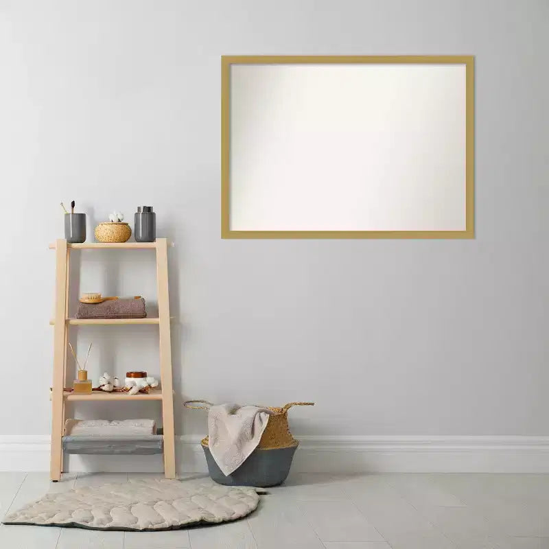 Miroir mural étroit non biseauté pour salle de bain Grace 40"x29" Or brossé - Amanti Art : Rectangle moderne, Cadre en polystyrène
