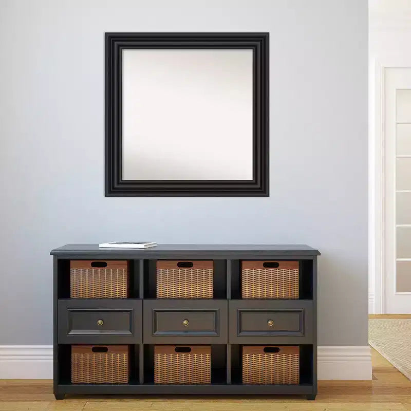 Miroir mural de salle de bain colonial noir Amanti Art 32 po x 32 po sans biseau : carré, montage mural, style moderne