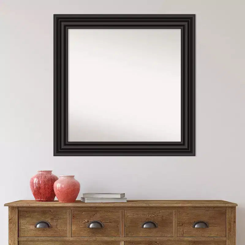 Miroir mural de salle de bain colonial noir Amanti Art 32 po x 32 po sans biseau : carré, montage mural, style moderne