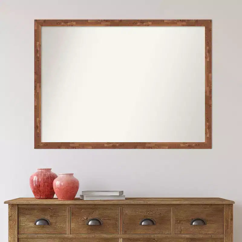 Miroir mural en bois de noyer clair « Fresco » 41" x 30" sans biseau - Amanti Art : Rectangulaire moderne, matériel de montage inclus