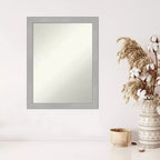 Miroir mural étroit Vista sans biseau de 21 po x 27 po en nickel brossé - Amanti Art : Rectangulaire moderne, Quincaillerie de montage incluse