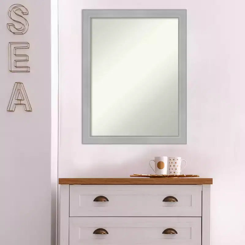 Miroir mural étroit Vista sans biseau de 21 po x 27 po en nickel brossé - Amanti Art : Rectangulaire moderne, Quincaillerie de montage incluse