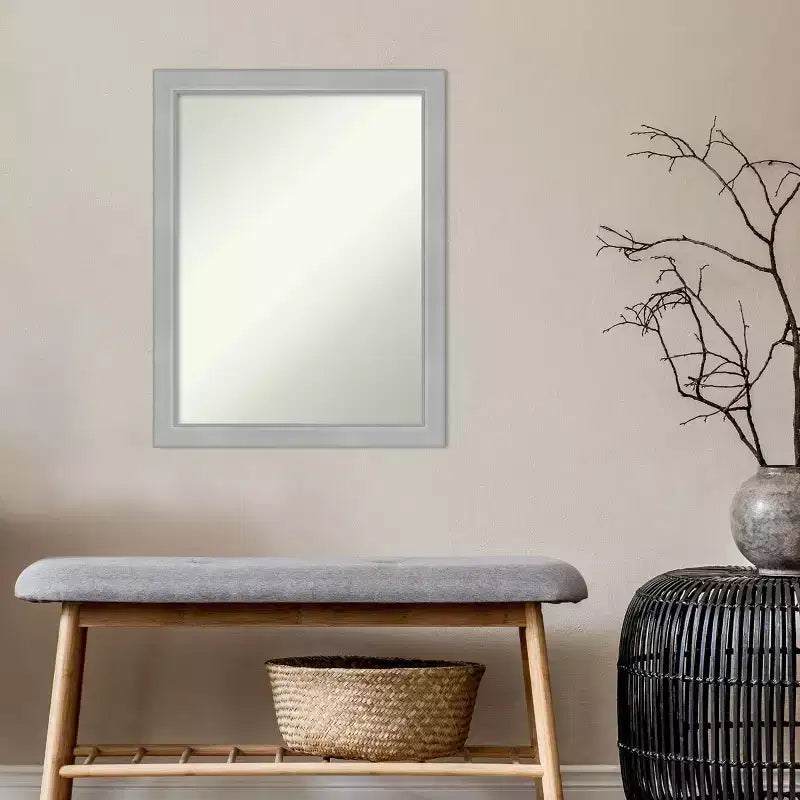Miroir mural étroit Vista sans biseau de 21 po x 27 po en nickel brossé - Amanti Art : Rectangulaire moderne, Quincaillerie de montage incluse