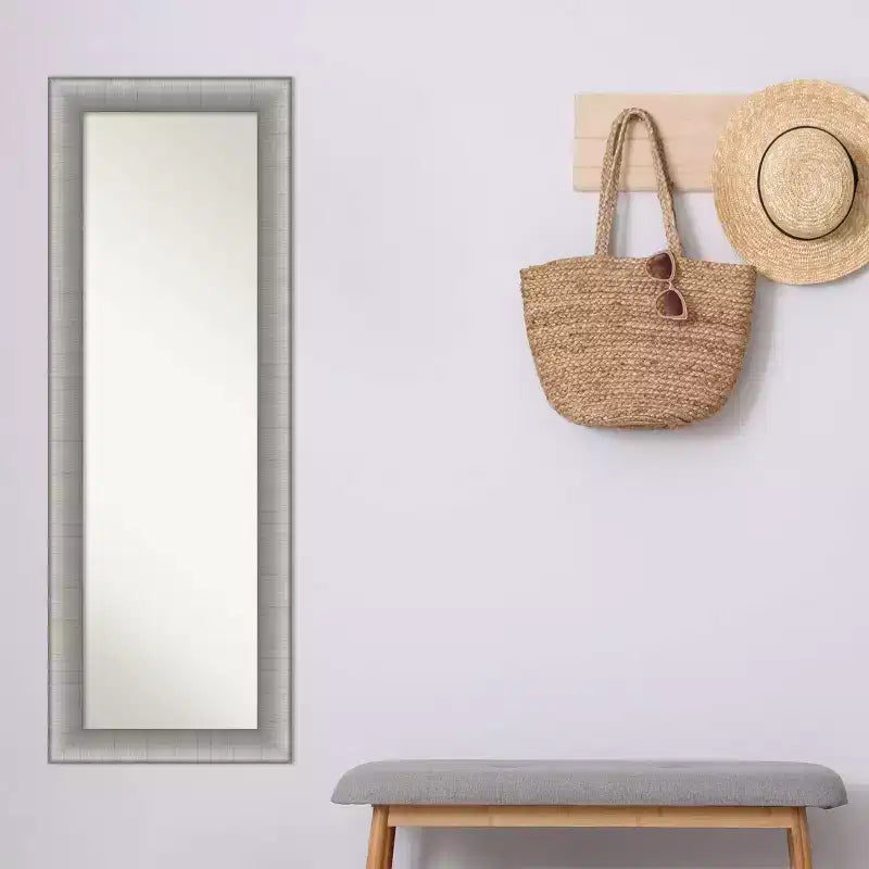 Miroir de porte pleine longueur élégant en étain brossé sans biseau de 19 x 53 po - Amanti Art