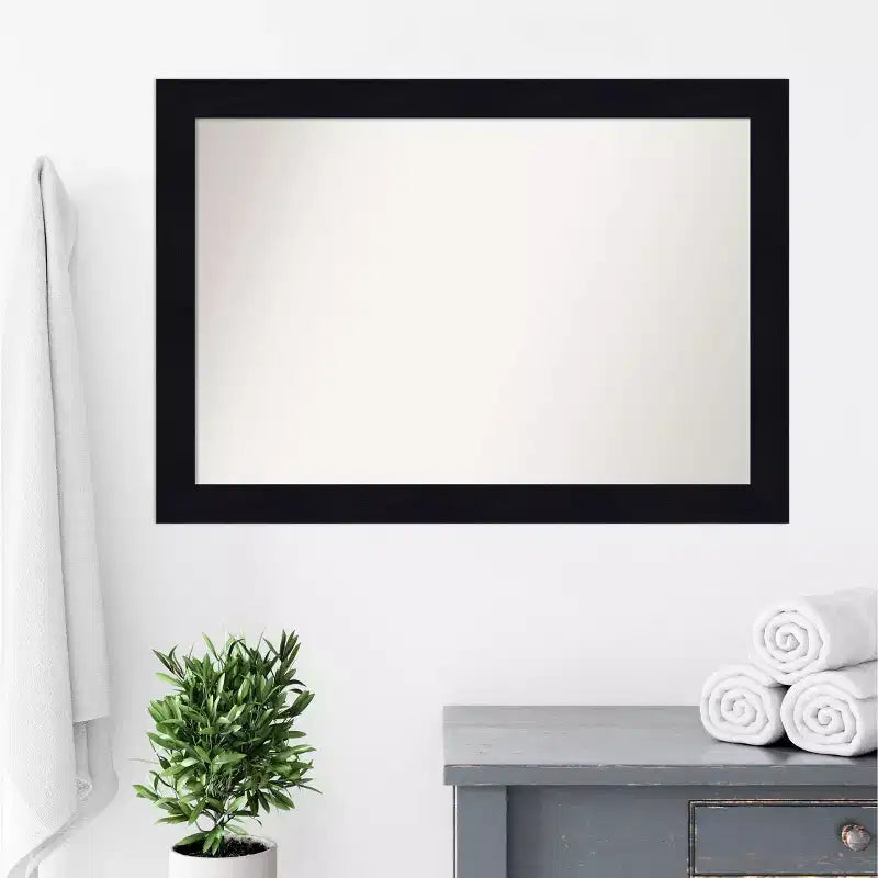 Miroir mural de salle de bain en bois de 40 x 28 po à rainures et languettes, non biseauté, bleu marine – Amanti Art : Rectangulaire, quincaillerie de montage incluse