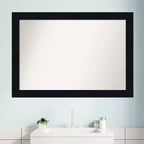 Miroir mural de salle de bain en bois de 40 x 28 po à rainures et languettes, non biseauté, bleu marine – Amanti Art : Rectangulaire, quincaillerie de montage incluse