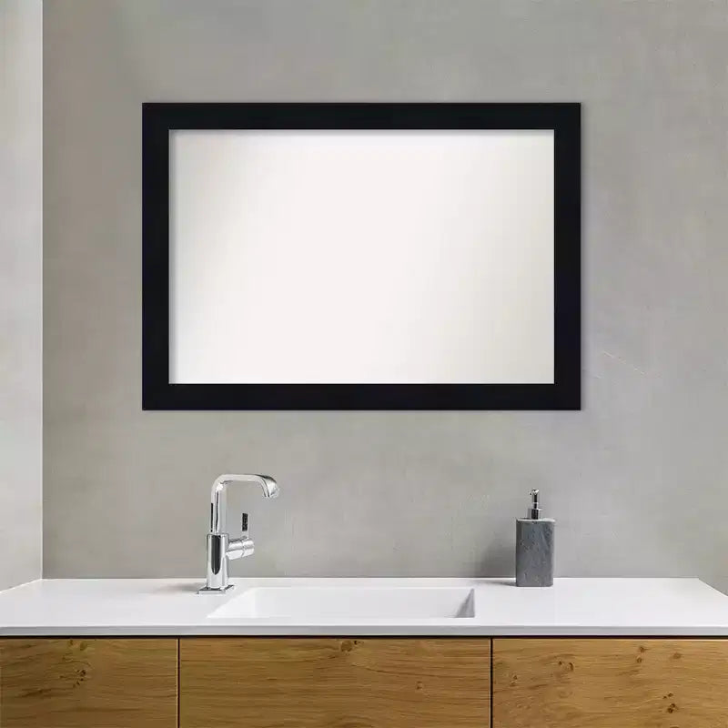 Miroir mural de salle de bain en bois de 40 x 28 po à rainures et languettes, non biseauté, bleu marine – Amanti Art : Rectangulaire, quincaillerie de montage incluse