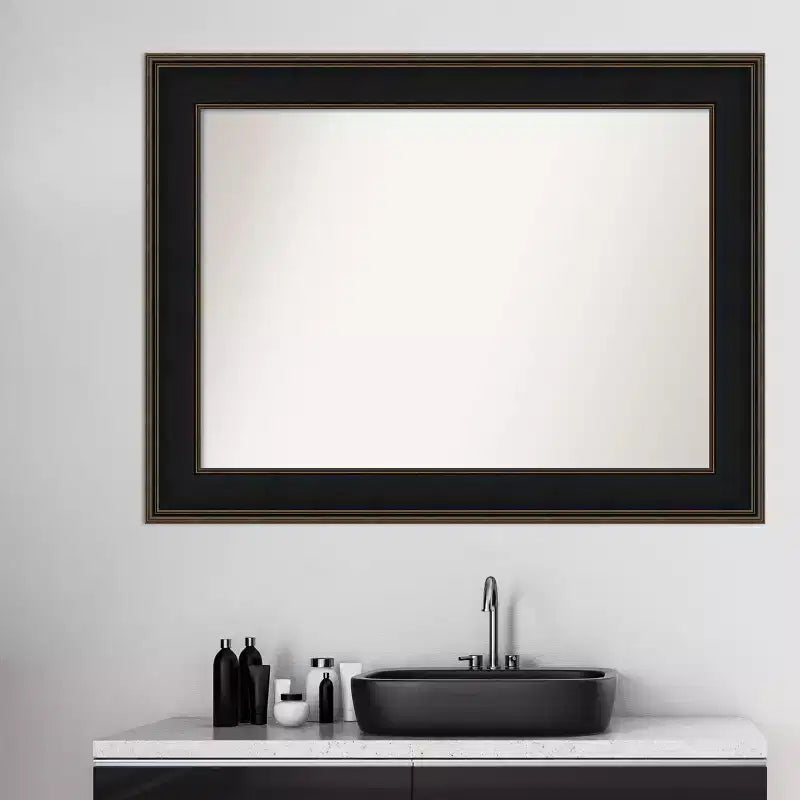 Miroir mural de salle de bain en bois non biseauté pour mezzanine 46 po x 35 po Espresso – Amanti Art : Quincaillerie de montage incluse