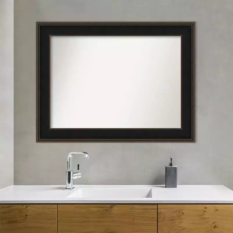 Miroir mural de salle de bain en bois non biseauté pour mezzanine 46 po x 35 po Espresso – Amanti Art : Quincaillerie de montage incluse