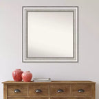 Miroir mural argenté de salon 31 po x 31 po sans biseau - Amanti Art : Carré moderne encadré, quincaillerie de montage incluse