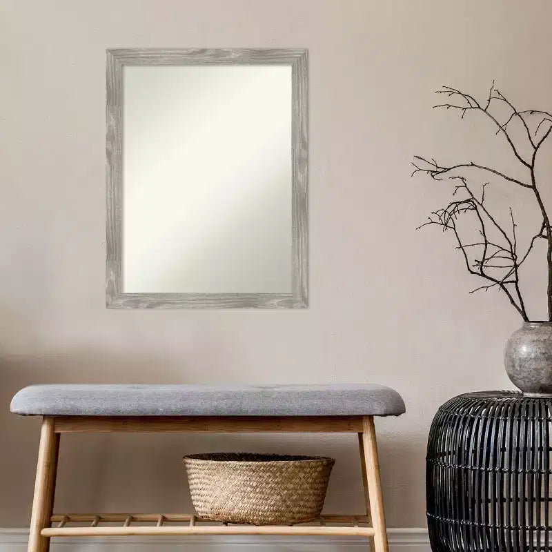 Miroir mural carré 21 po x 27 po sans biseau, gris colombe délavé - Amanti Art