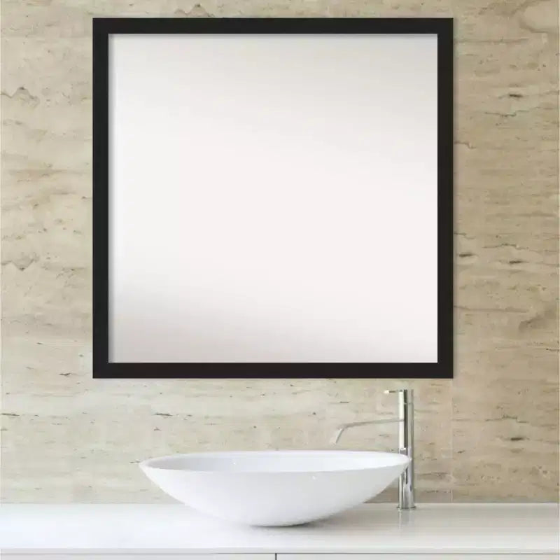 Miroir mural étroit Grace non biseauté, 28 po x 28 po, noir métallique brossé - Amanti Art : Carré moderne, à fixer au mur, quincaillerie incluse
