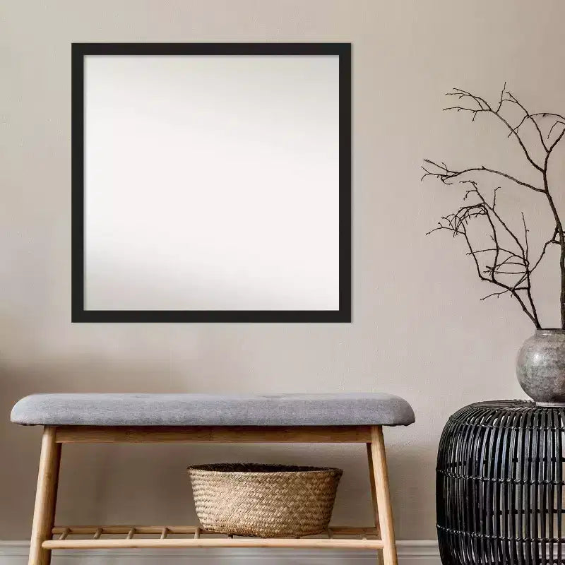 Miroir mural étroit Grace non biseauté, 28 po x 28 po, noir métallique brossé - Amanti Art : Carré moderne, à fixer au mur, quincaillerie incluse