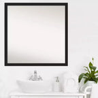 Miroir mural étroit Grace non biseauté, 28 po x 28 po, noir métallique brossé - Amanti Art : Carré moderne, à fixer au mur, quincaillerie incluse