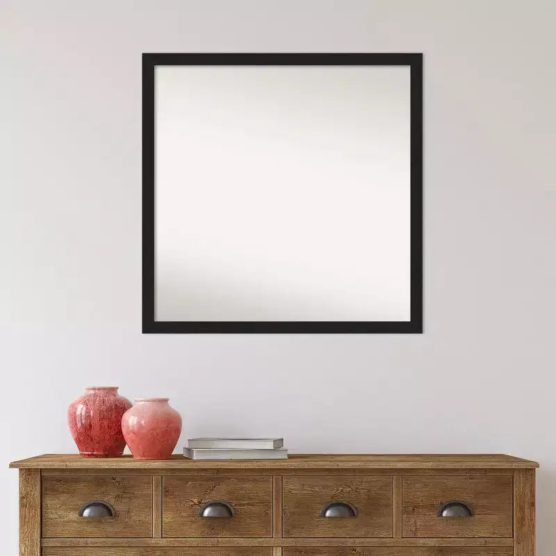 Miroir mural étroit Grace non biseauté, 28 po x 28 po, noir métallique brossé - Amanti Art : Carré moderne, à fixer au mur, quincaillerie incluse