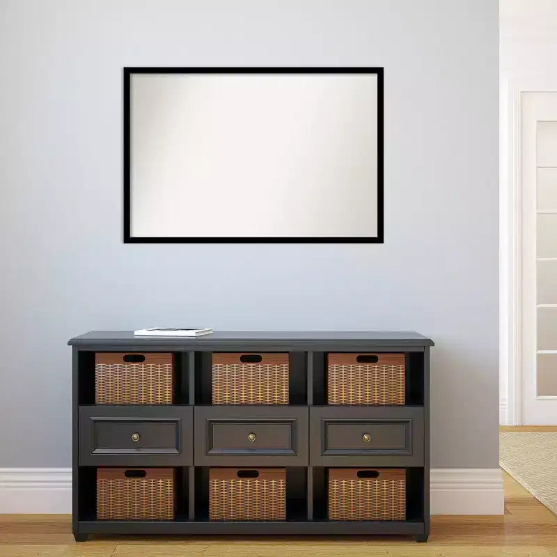 Miroir mural noir de jais de 38 po x 26 po sans biseau - Amanti Art : Cadre moderne en polystyrène, quincaillerie de montage incluse