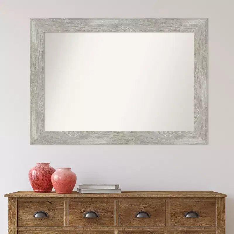 Miroir mural gris tourterelle non biseauté 42 po x 30 po - Amanti Art : Rectangulaire moderne, cadre en polystyrène