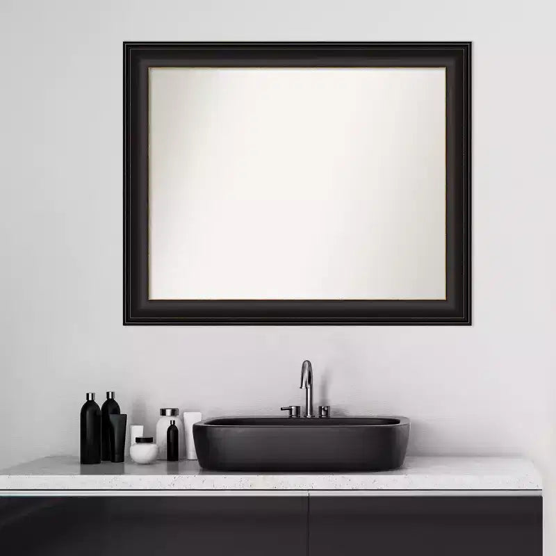 Miroir mural de salle de bain Trio sans biseau en bronze huilé 33" x 27" - Amanti Art : Quincaillerie de montage incluse, forme rectangulaire