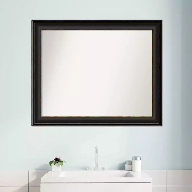 Miroir mural de salle de bain Trio sans biseau en bronze huilé 33" x 27" - Amanti Art : Quincaillerie de montage incluse, forme rectangulaire