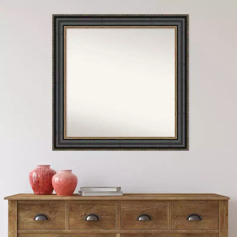 Miroir mural Thomas noir bronze non biseauté 32 po x 32 po - Amanti Art