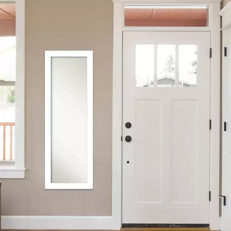Amanti Art Miroir de porte encadré compensé de 18 po x 52 po Blanc : cadre moderne en polystyrène, aucun assemblage requis