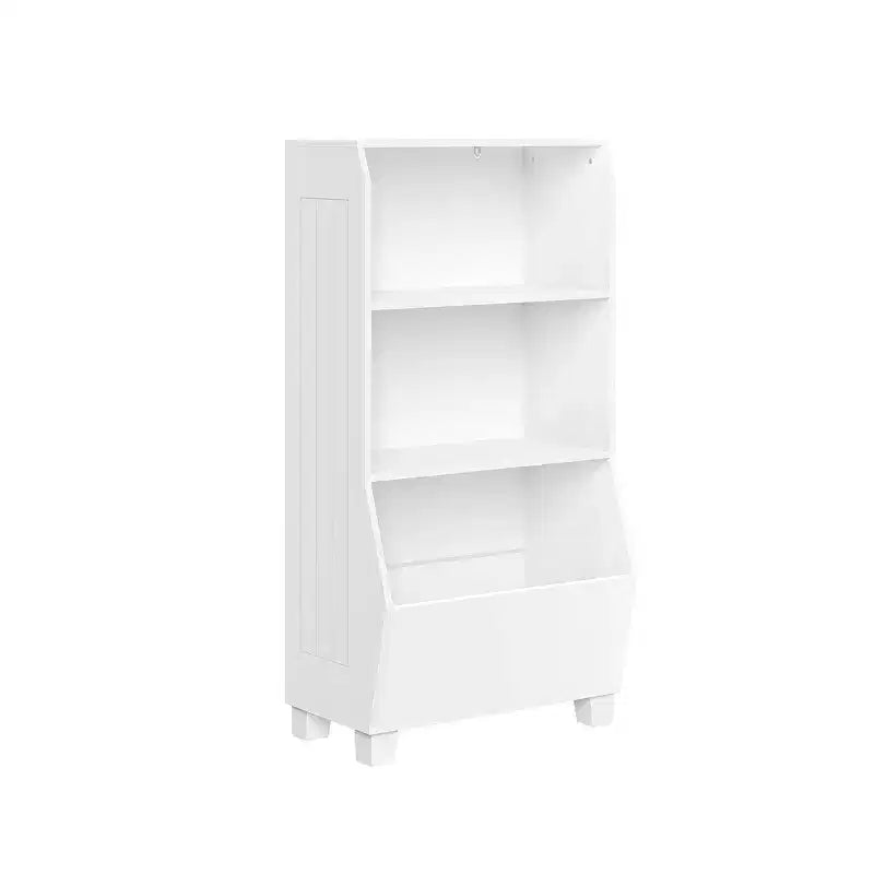 RiverRidge Kids' 23" Playroom Bookshelf with Veggie Bin Organizer and 2 Open Toy Storage Shelves White: Small Bookshelf for Kids, MDF, White