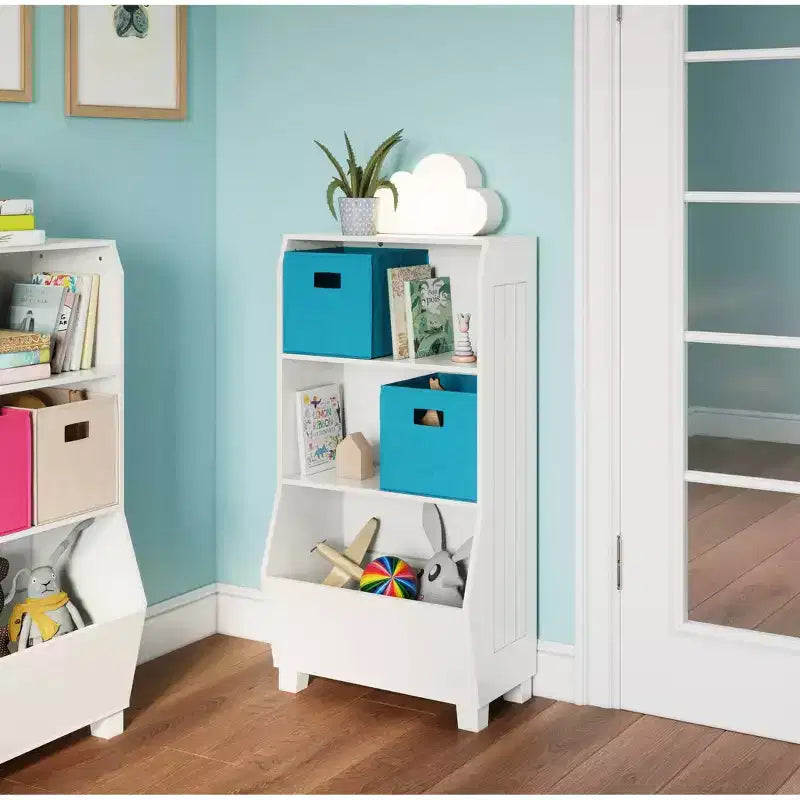 RiverRidge Kids' Étagère de Bibliothèque pour Salle de Jeux 23" avec Organisateur de Bacs à Légumes et 2 Étagères de Rangement Ouvertes pour Jouets Blanche : Petite Bibliothèque pour Enfants, MDF, Blanc