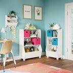 RiverRidge Kids' Étagère de Bibliothèque pour Salle de Jeux 23" avec Organisateur de Bacs à Légumes et 2 Étagères de Rangement Ouvertes pour Jouets Blanche : Petite Bibliothèque pour Enfants, MDF, Blanc