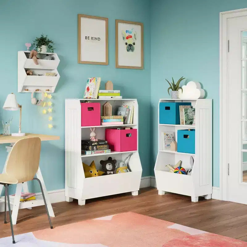 RiverRidge Kids' Étagère de Bibliothèque pour Salle de Jeux 23" avec Organisateur de Bacs à Légumes et 2 Étagères de Rangement Ouvertes pour Jouets Blanche : Petite Bibliothèque pour Enfants, MDF, Blanc