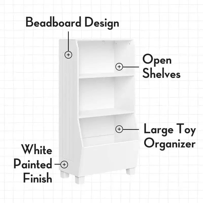 RiverRidge Kids' Étagère de Bibliothèque pour Salle de Jeux 23" avec Organisateur de Bacs à Légumes et 2 Étagères de Rangement Ouvertes pour Jouets Blanche : Petite Bibliothèque pour Enfants, MDF, Blanc