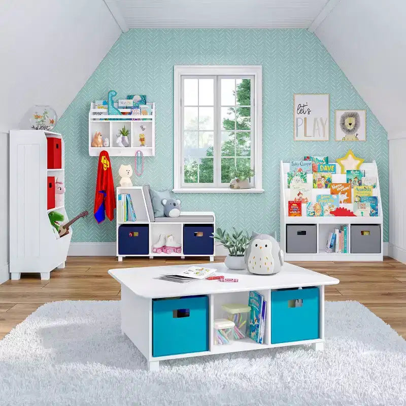 RiverRidge Kids' Étagère de Bibliothèque pour Salle de Jeux 23" avec Organisateur de Bacs à Légumes et 2 Étagères de Rangement Ouvertes pour Jouets Blanche : Petite Bibliothèque pour Enfants, MDF, Blanc