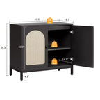 Meuble Buffet de Rangement, Meuble de Rangement en Rotin avec Portes, Étagère Réglable pour Salon, Couloir