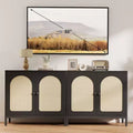 Meuble Buffet de Rangement, Meuble de Rangement en Rotin avec Portes, Étagère Réglable pour Salon, Couloir