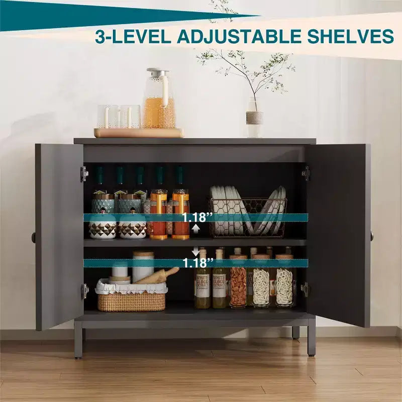 Meuble Buffet de Rangement, Meuble de Rangement en Rotin avec Portes, Étagère Réglable pour Salon, Couloir