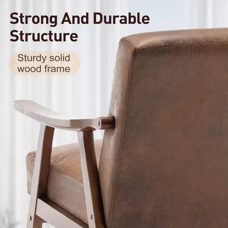 Mid Century Wingback Accent Chair, Solid Wood Frame, Thick Backrest Lounge Chair for Living Room