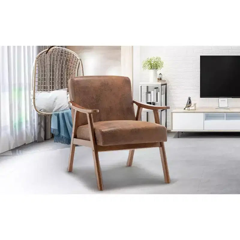 Mid Century Wingback Accent Chair, Solid Wood Frame, Thick Backrest Lounge Chair for Living Room