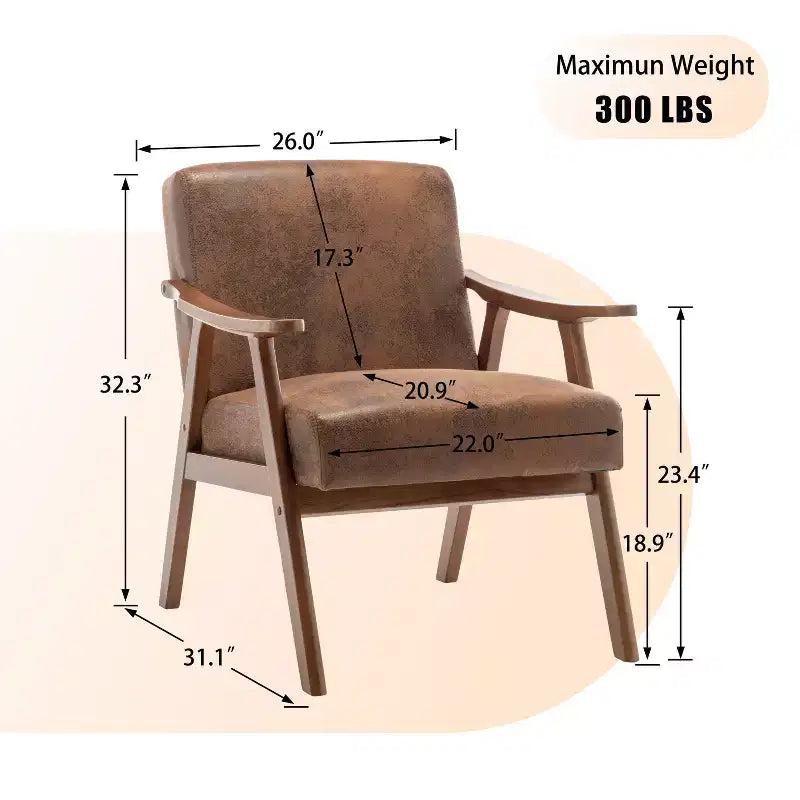 Mid Century Wingback Accent Chair, Solid Wood Frame, Thick Backrest Lounge Chair for Living Room