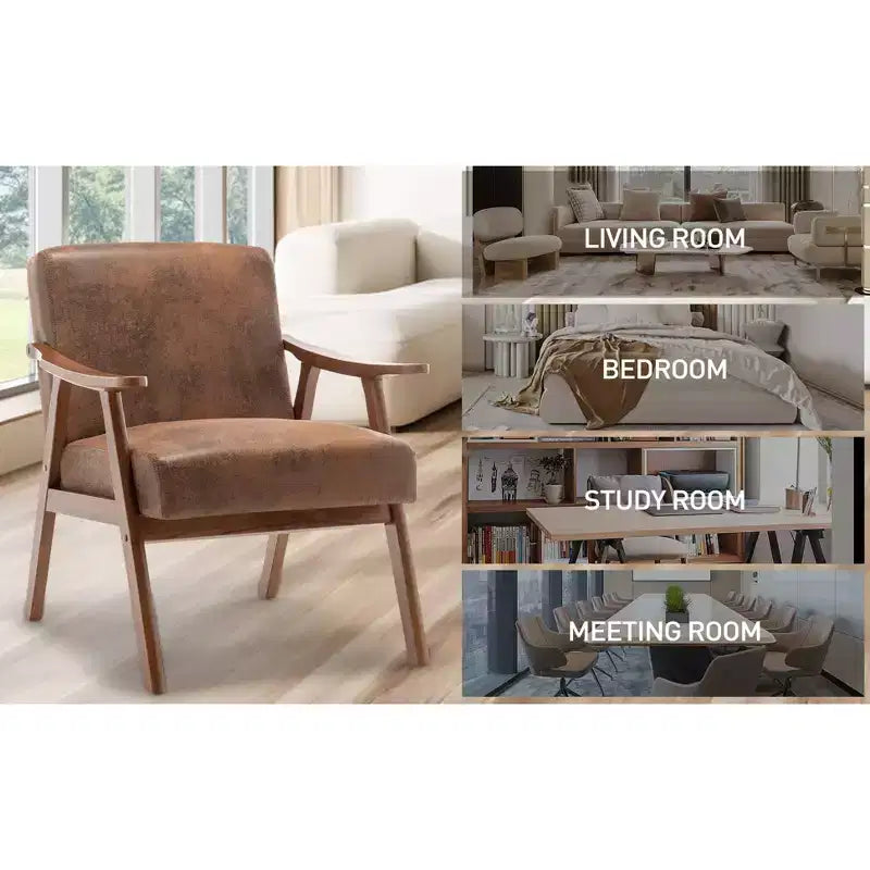 Mid Century Wingback Accent Chair, Solid Wood Frame, Thick Backrest Lounge Chair for Living Room