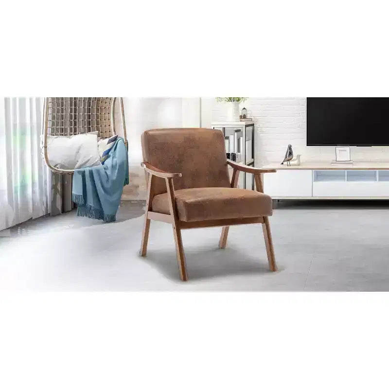Mid Century Wingback Accent Chair, Solid Wood Frame, Thick Backrest Lounge Chair for Living Room