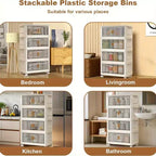 Bacs de rangement empilables avec couvercles, boîte de rangement pliante à 4 niveaux, organisateurs de placard pliables avec roulettes pour vêtements, jouets, snacks, articles divers