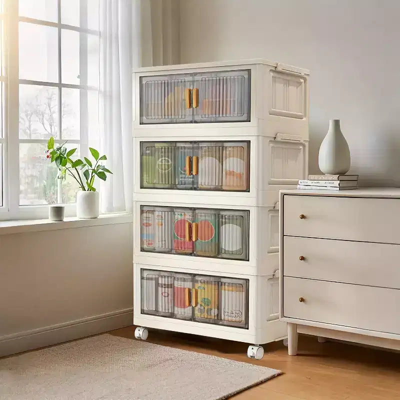 Bacs de rangement empilables avec couvercles, boîte de rangement pliante à 4 niveaux, organisateurs de placard pliables avec roulettes pour vêtements, jouets, snacks, articles divers