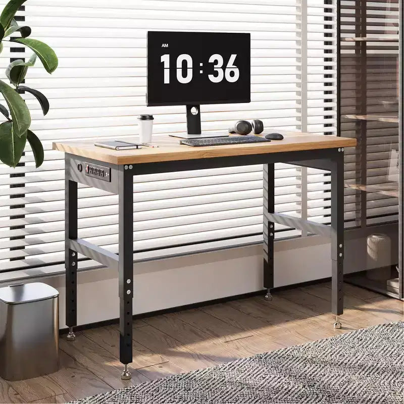 48x24 Inch Bamboo Wood Workbench, Stable Garage Workbench
