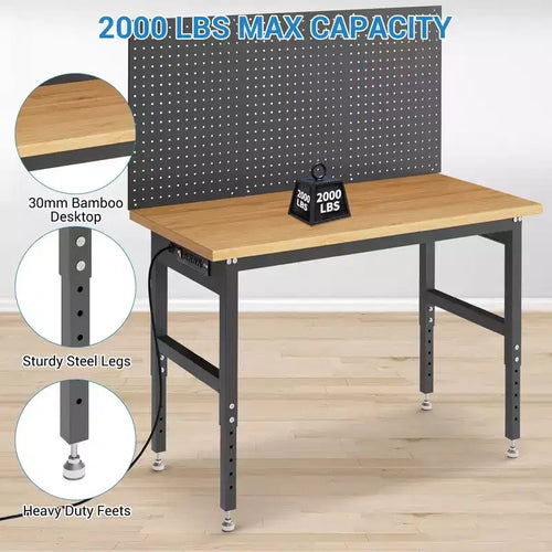 Établi en bambou 48x24 pouces, établi de garage stable