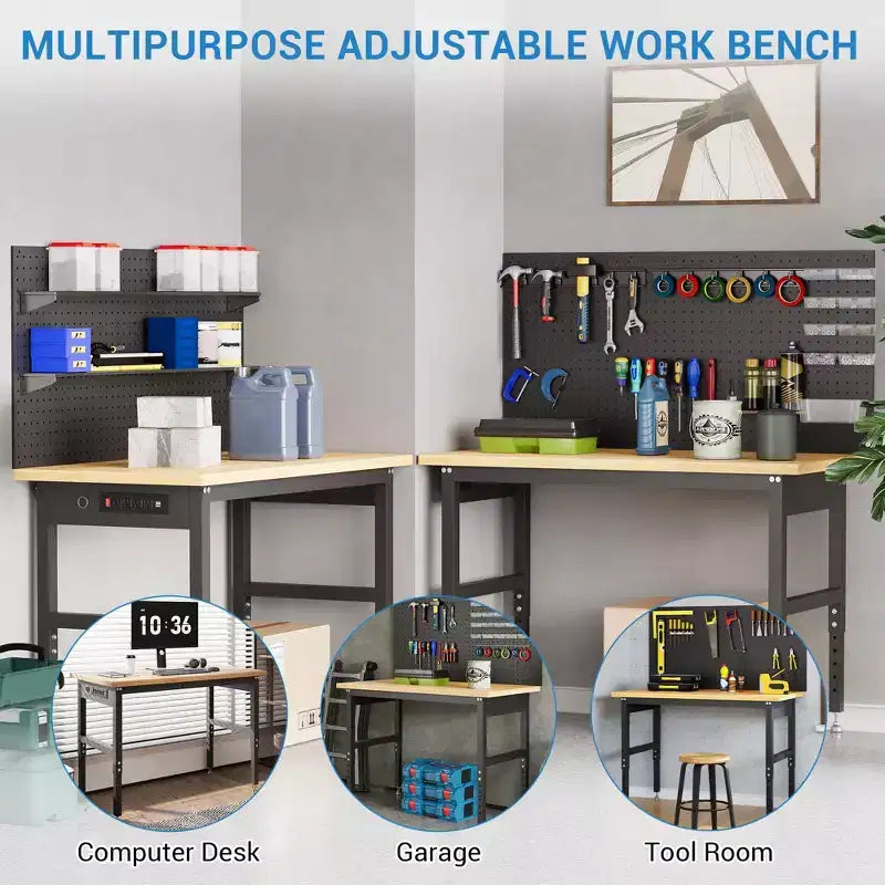 Établi en bambou 48x24 pouces, établi de garage stable