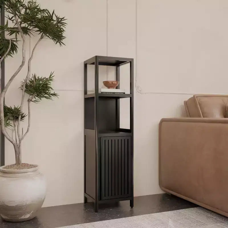 GDFStudio Berton Modern 52 Bamboo Linen Tower Storage Cabinet with Shelves and Door