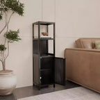 Colonne de rangement Berton Modern 52 po en bambou et lin avec étagères et porte