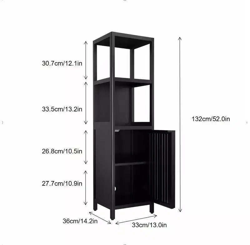 Colonne de rangement Berton Modern 52 po en bambou et lin avec étagères et porte