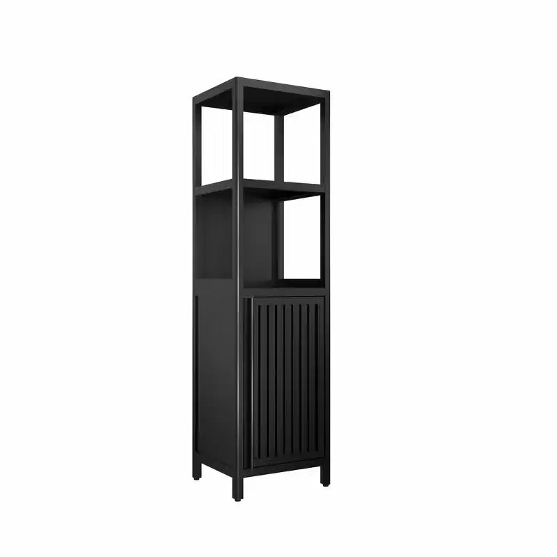 Colonne de rangement Berton Modern 52 po en bambou et lin avec étagères et porte