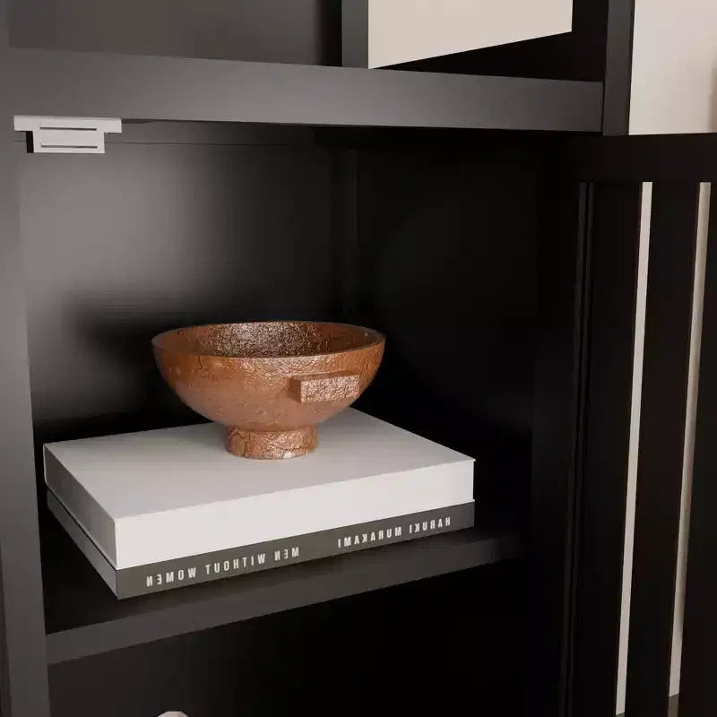 Colonne de rangement Berton Modern 52 po en bambou et lin avec étagères et porte